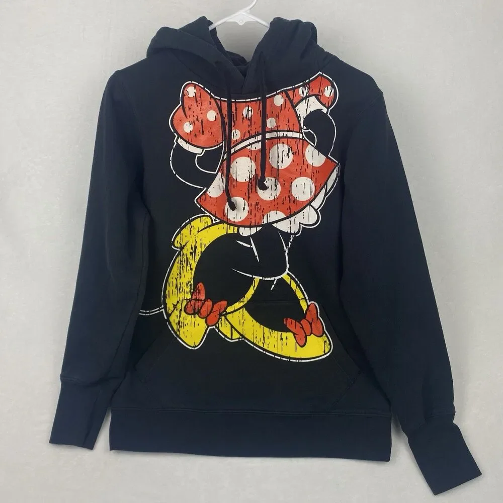 Disney Minnie Mouse Sweater Womens Medium Black Red Hoodie Sweatshirt Pullover - Picture 2 of 10